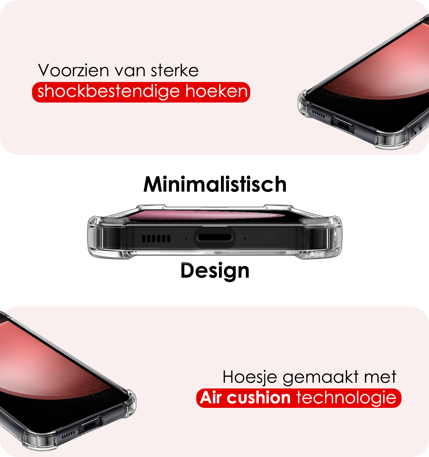 NoXx Hoes Geschikt voor Samsung S23 FE Hoesje Pasjeshouder Cover Shock Proof Case Siliconen Hoes Met Kaarthouder Met Screenprotector - Transparant