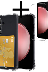 NoXx Hoes Geschikt voor Samsung S23 FE Hoesje Pasjeshouder Cover Shock Proof Case Siliconen Hoes Met Kaarthouder Met 2x Screenprotector - Transparant