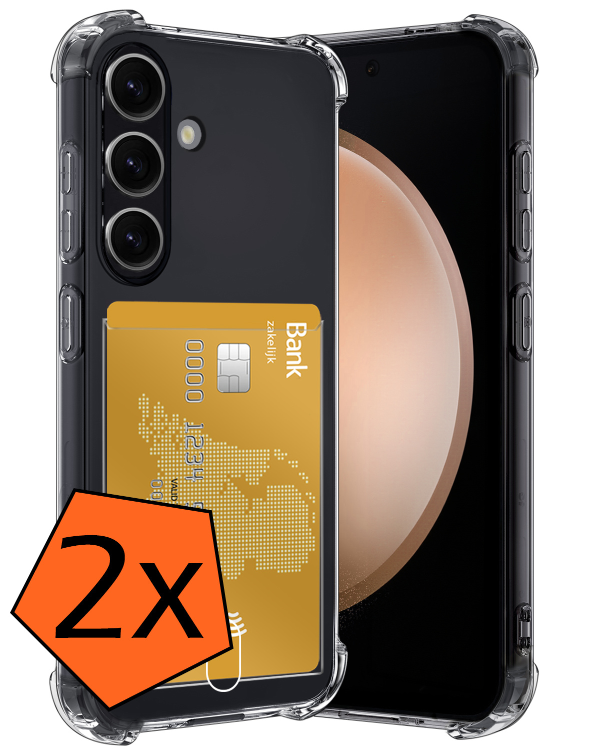 Nomfy Hoesje Geschikt voor Samsung S23 FE Hoesje Pasjeshouder Shockproof Pas Houder - Hoesje Geschikt voor Samsung Galaxy S23 FE Hoes Met Kaarthouder - Transparant - 2 PACK