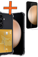 Nomfy Hoesje Geschikt voor Samsung S23 FE Hoesje Pasjeshouder Shockproof Pas Houder Met Screenprotector - Hoesje Geschikt voor Samsung Galaxy S23 FE Hoes Met Kaarthouder - Transparant