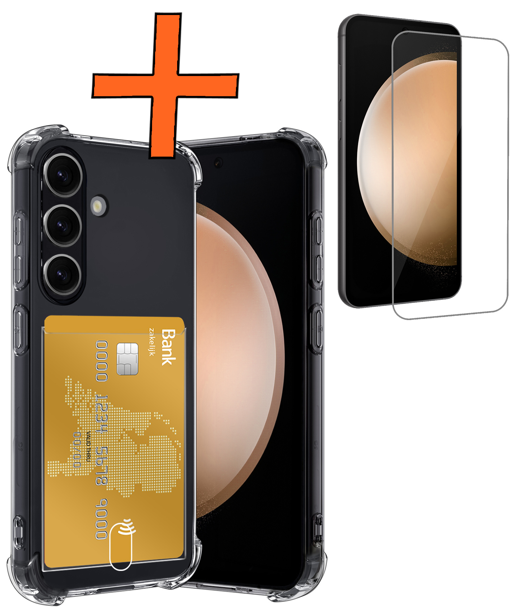 Nomfy Hoesje Geschikt voor Samsung S23 FE Hoesje Pasjeshouder Shockproof Pas Houder Met Screenprotector - Hoesje Geschikt voor Samsung Galaxy S23 FE Hoes Met Kaarthouder - Transparant