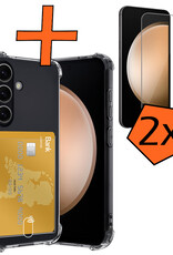 Nomfy Hoesje Geschikt voor Samsung S23 FE Hoesje Pasjeshouder Shockproof Pas Houder Met 2x Screenprotector - Hoesje Geschikt voor Samsung Galaxy S23 FE Hoes Met Kaarthouder - Transparant