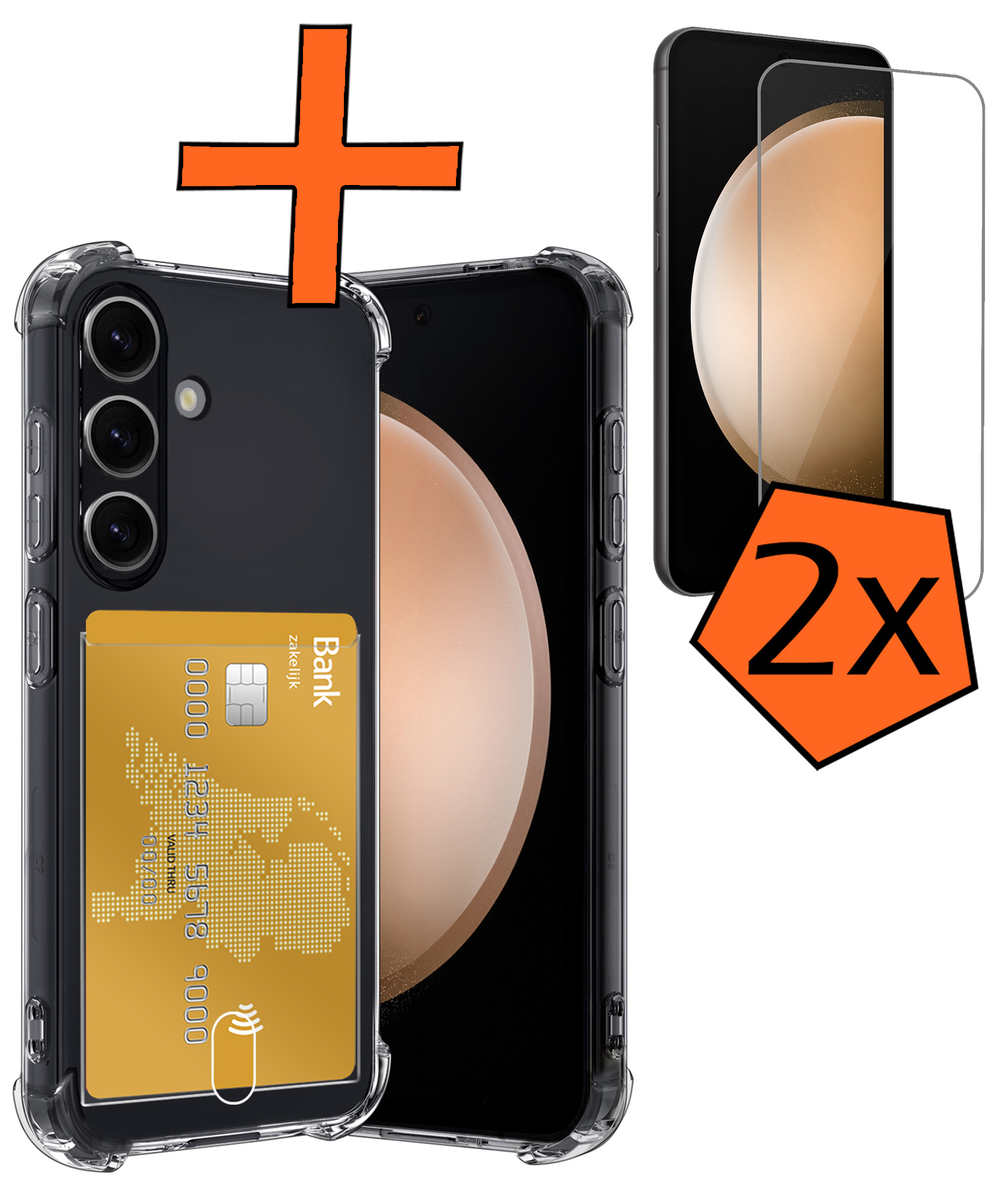 Nomfy Hoesje Geschikt voor Samsung S23 FE Hoesje Pasjeshouder Shockproof Pas Houder Met 2x Screenprotector - Hoesje Geschikt voor Samsung Galaxy S23 FE Hoes Met Kaarthouder - Transparant