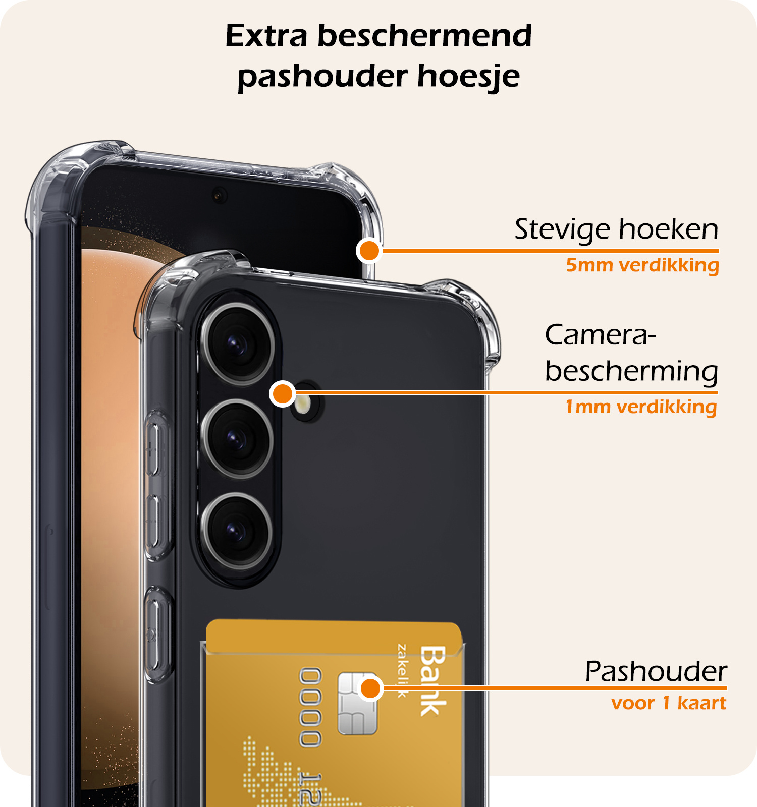 Nomfy Hoesje Geschikt voor Samsung S23 FE Hoesje Pasjeshouder Shockproof Pas Houder Met 2x Screenprotector - Hoesje Geschikt voor Samsung Galaxy S23 FE Hoes Met Kaarthouder - Transparant