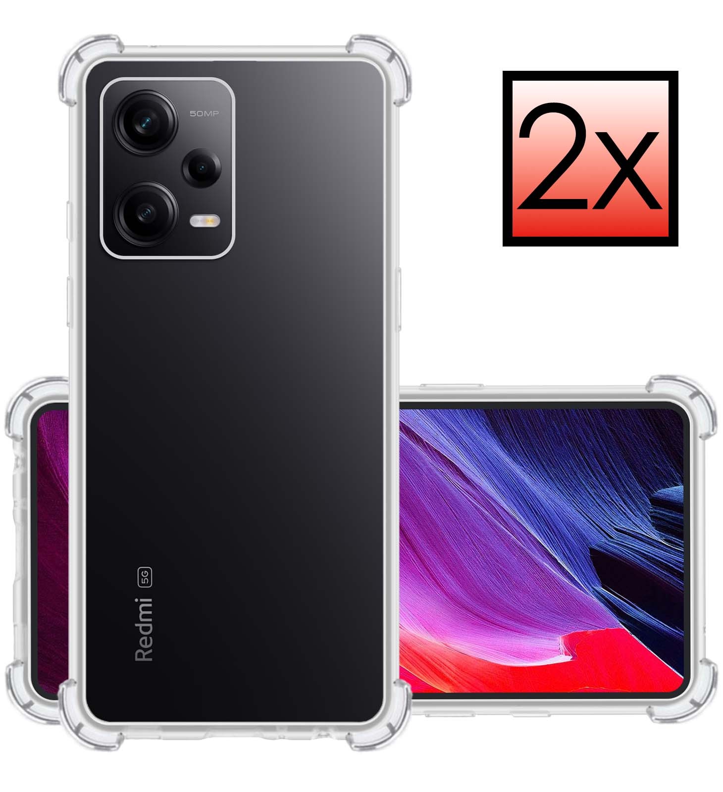 NoXx Hoes Geschikt voor Xiaomi Redmi Note 12 Pro+ Hoesje Siliconen Cover Shock Proof Back Case Shockproof Hoes - Transparant - 2x