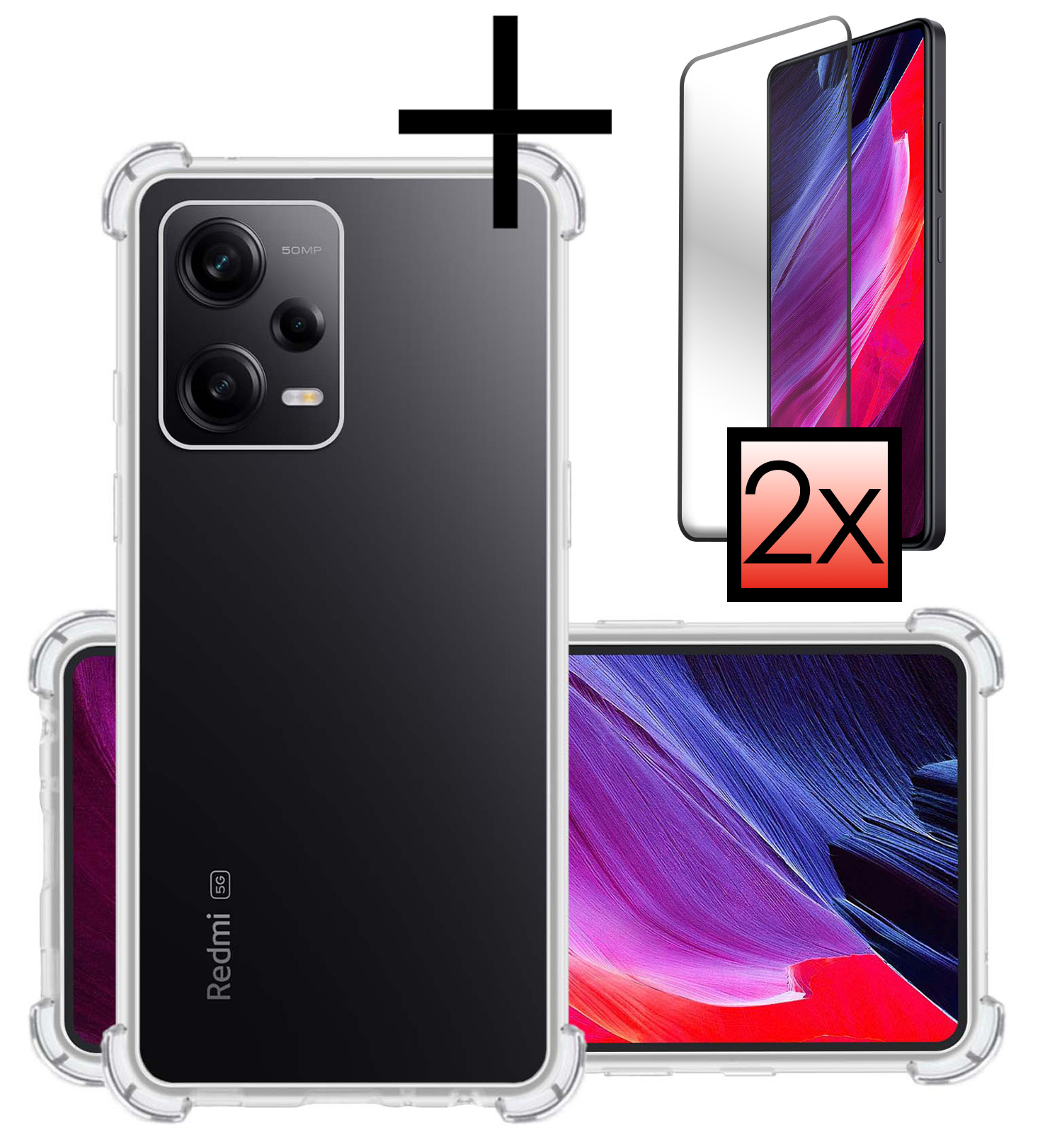 NoXx Hoes Geschikt voor Xiaomi Redmi Note 12 Pro+ Hoesje Siliconen Cover Shock Proof Back Case Shockproof Hoes Met 2x Screenprotector - Transparant