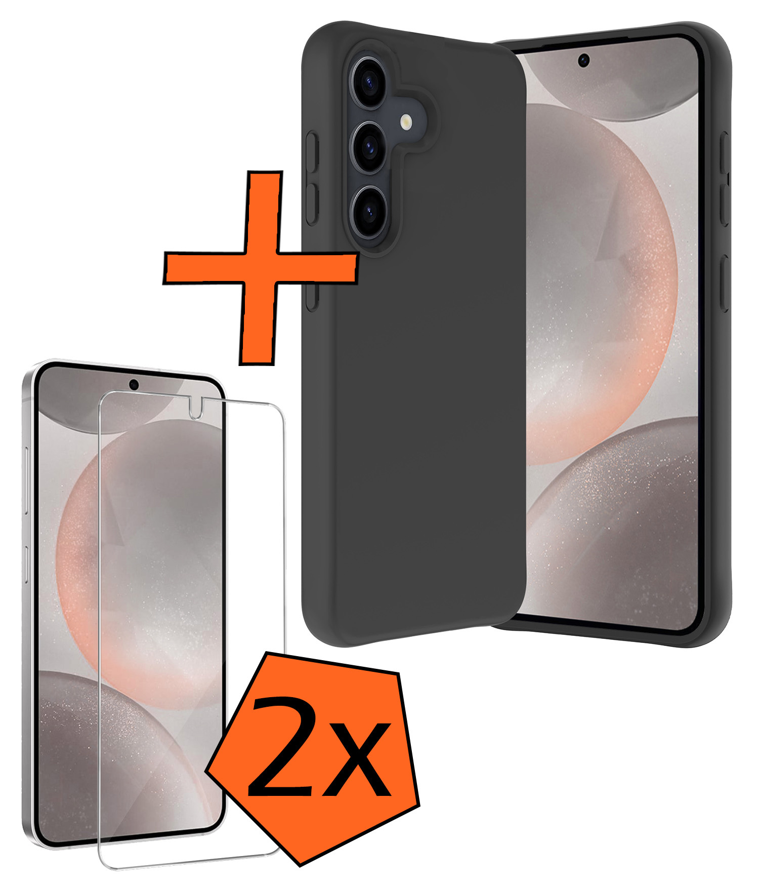 Nomfy Hoesje Geschikt voor Samsung S24 Plus Hoesje Siliconen Cover Case Met 2x Screenprotector - Hoes Geschikt voor Samsung Galaxy S24 Plus Hoes Back Case - Zwart