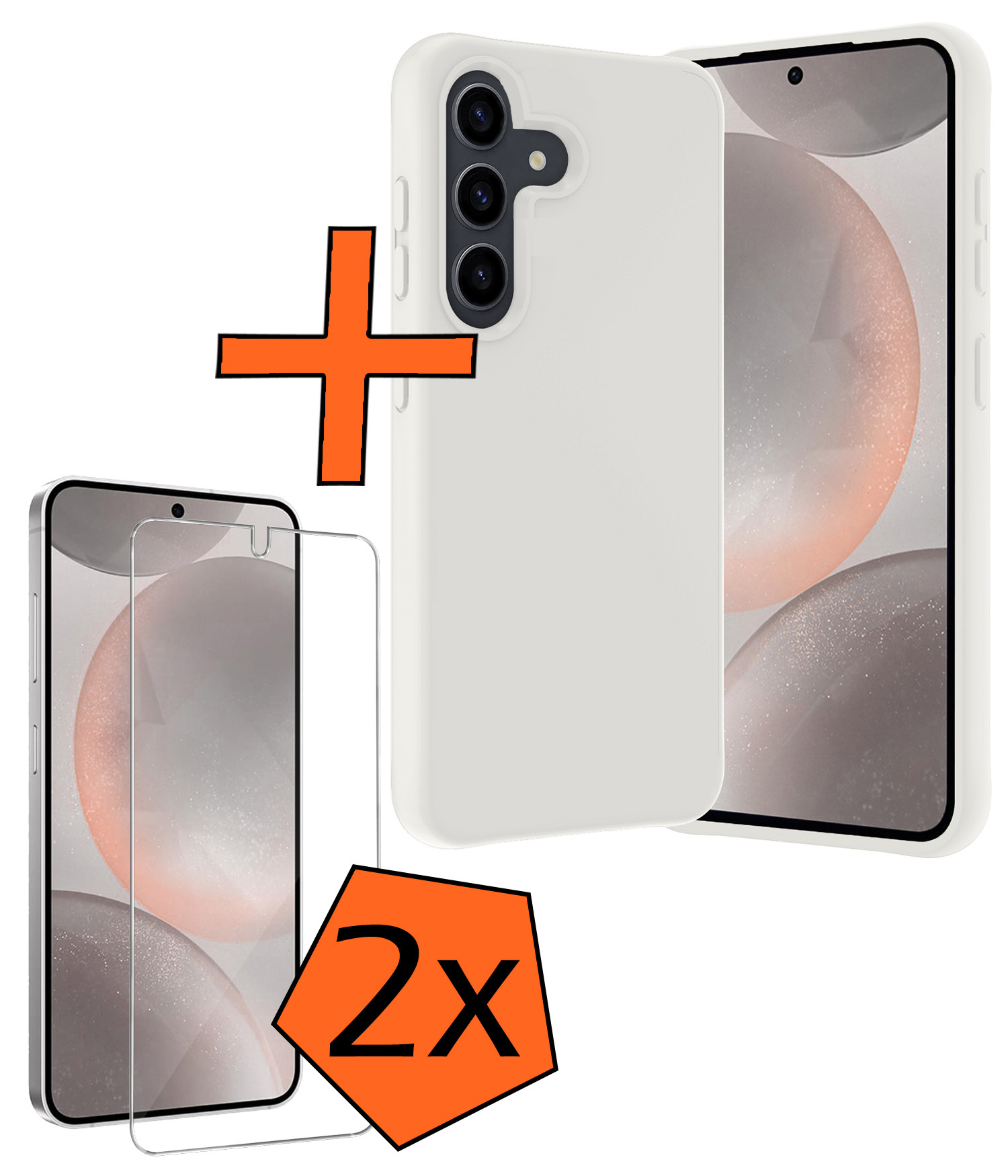 Nomfy Hoesje Geschikt voor Samsung S24 Plus Hoesje Siliconen Cover Case Met 2x Screenprotector - Hoes Geschikt voor Samsung Galaxy S24 Plus Hoes Back Case - Wit