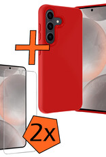 Nomfy Hoesje Geschikt voor Samsung S24 Plus Hoesje Siliconen Cover Case Met 2x Screenprotector - Hoes Geschikt voor Samsung Galaxy S24 Plus Hoes Back Case - Rood