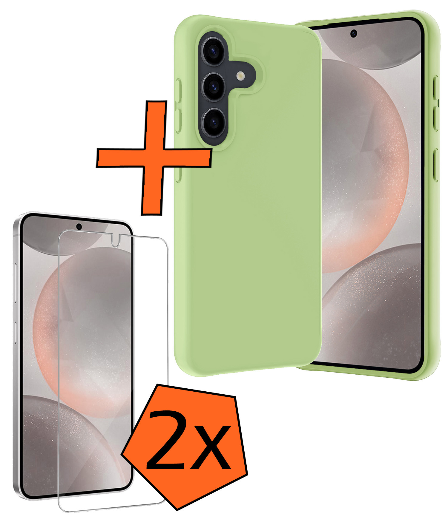 Nomfy Hoesje Geschikt voor Samsung S24 Plus Hoesje Siliconen Cover Case Met 2x Screenprotector - Hoes Geschikt voor Samsung Galaxy S24 Plus Hoes Back Case - Groen