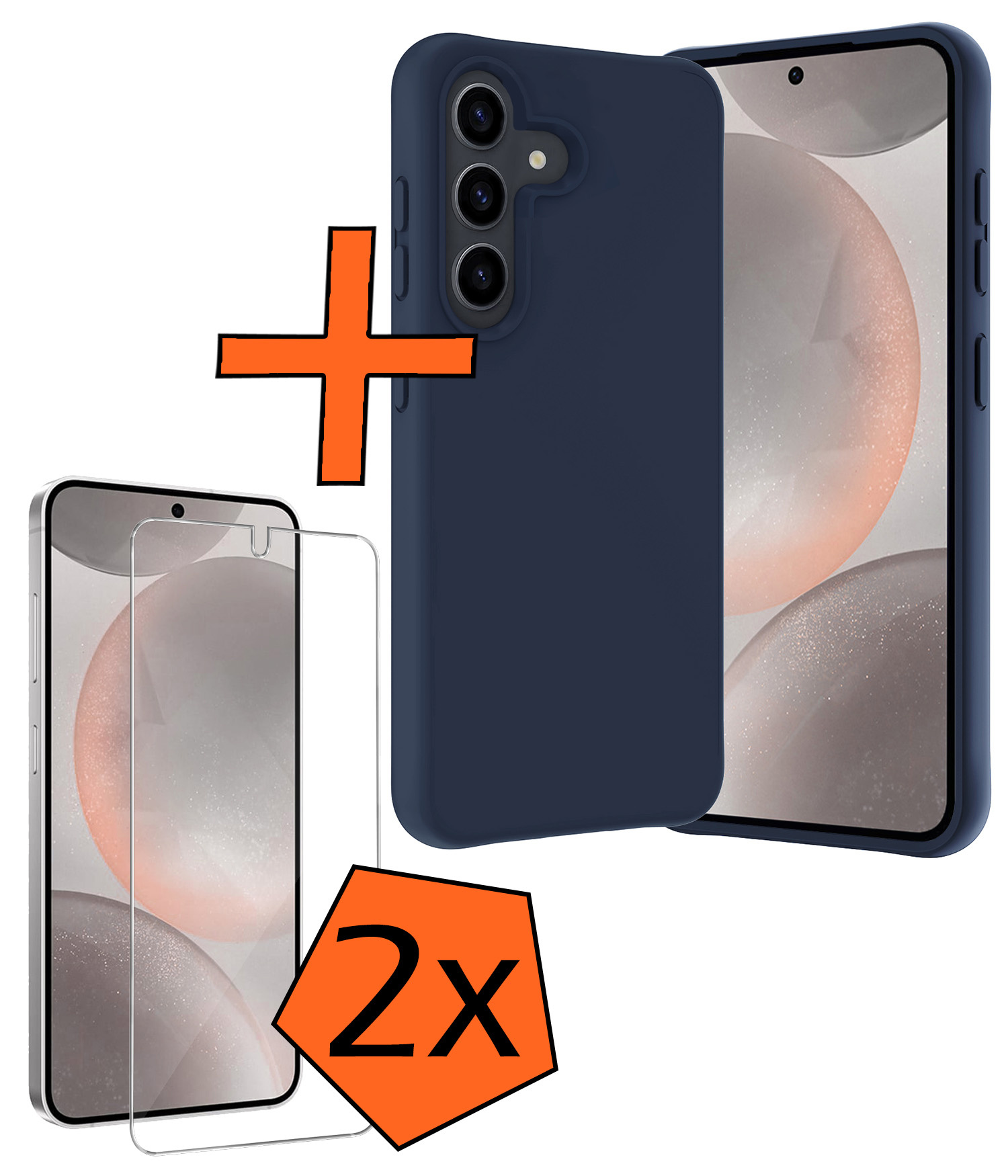 Nomfy Hoesje Geschikt voor Samsung S24 Plus Hoesje Siliconen Cover Case Met 2x Screenprotector - Hoes Geschikt voor Samsung Galaxy S24 Plus Hoes Back Case - Donkerblauw