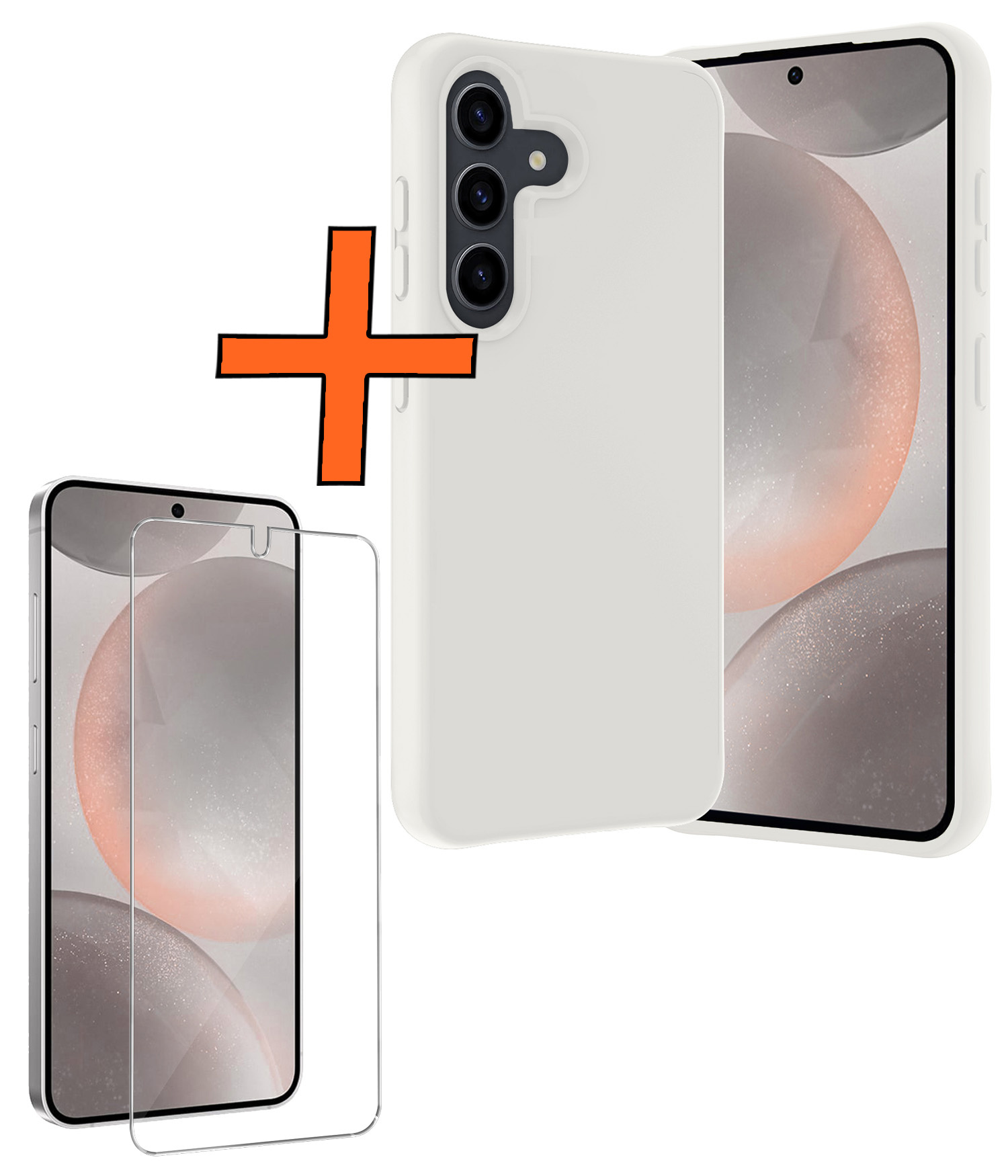 Nomfy Hoesje Geschikt voor Samsung S24 Plus Hoesje Siliconen Cover Case Met Screenprotector - Hoes Geschikt voor Samsung Galaxy S24 Plus Hoes Back Case - Wit