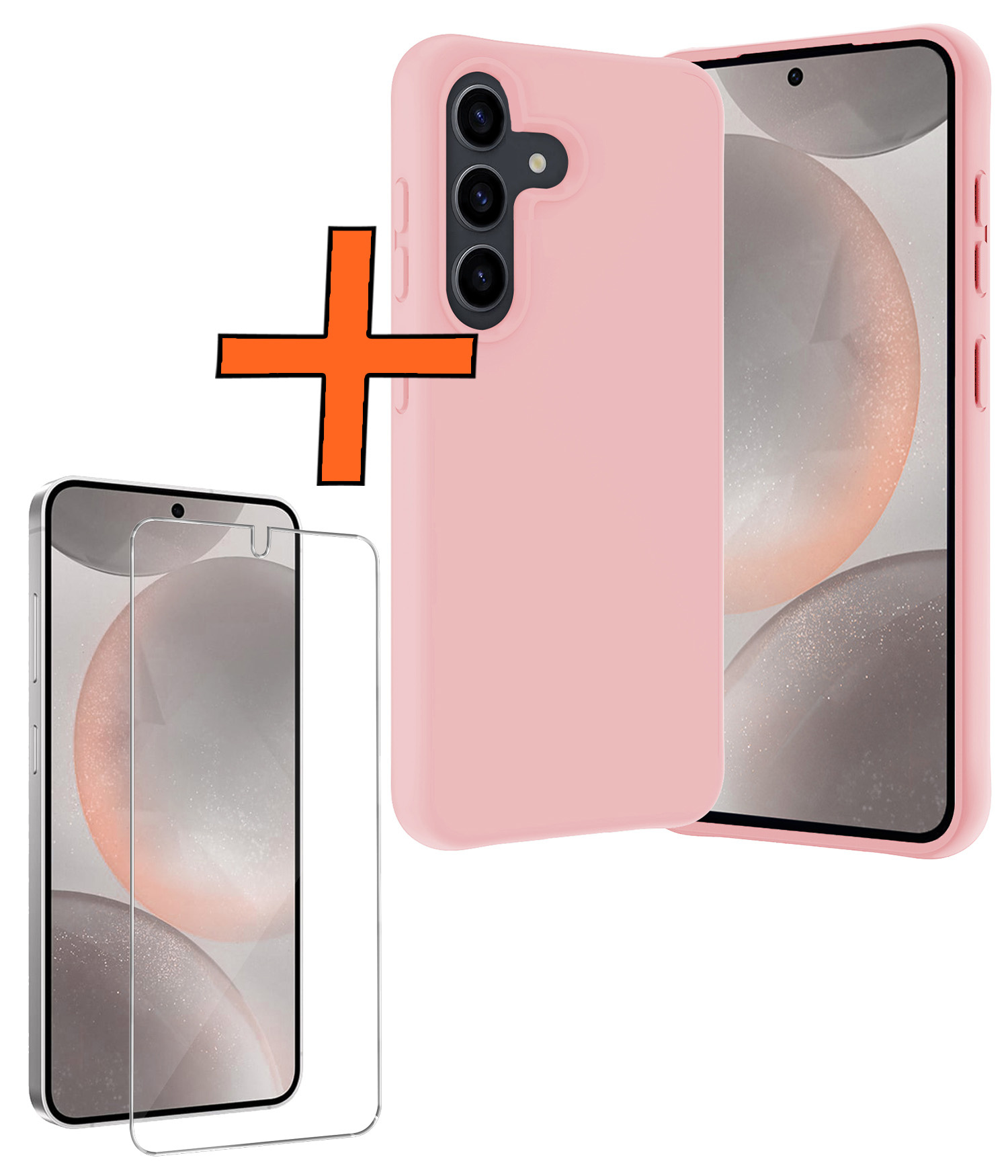 Nomfy Hoesje Geschikt voor Samsung S24 Plus Hoesje Siliconen Cover Case Met Screenprotector - Hoes Geschikt voor Samsung Galaxy S24 Plus Hoes Back Case - Lichtroze