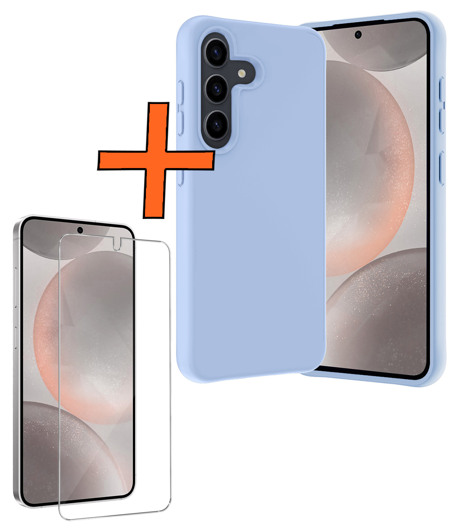 Nomfy Hoesje Geschikt voor Samsung S24 Plus Hoesje Siliconen Cover Case Met Screenprotector - Hoes Geschikt voor Samsung Galaxy S24 Plus Hoes Back Case - Lichtblauw