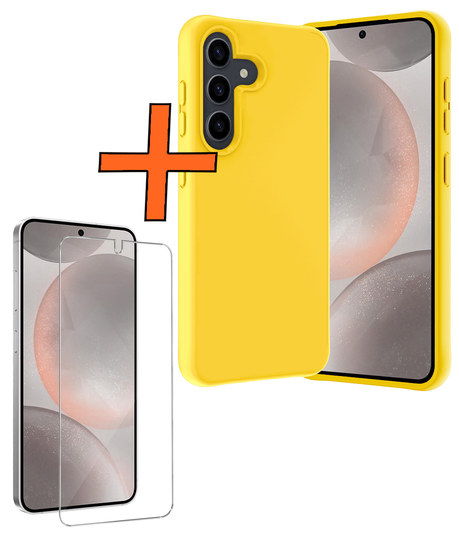 Nomfy Hoesje Geschikt voor Samsung S24 Plus Hoesje Siliconen Cover Case Met Screenprotector - Hoes Geschikt voor Samsung Galaxy S24 Plus Hoes Back Case - Geel