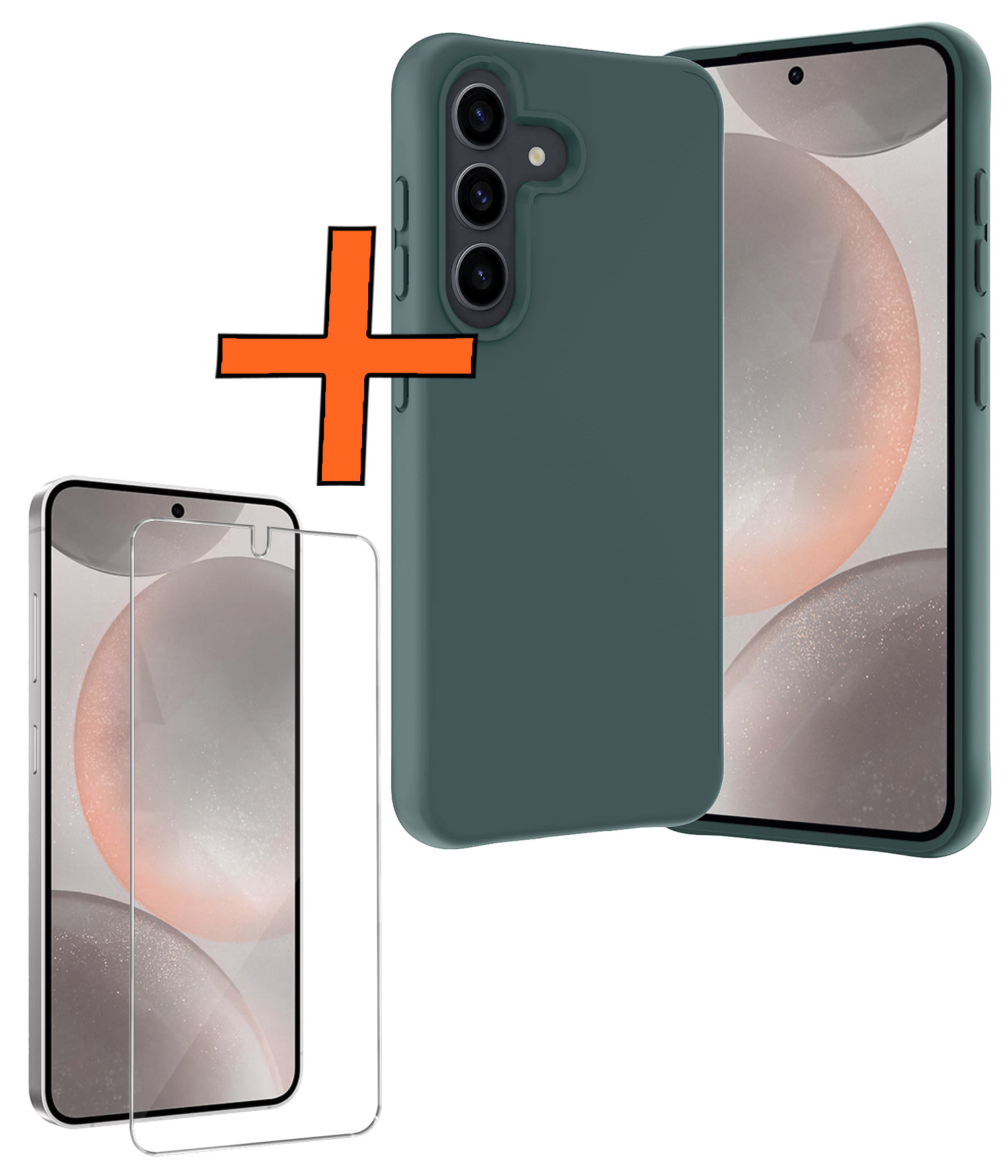 Nomfy Hoesje Geschikt voor Samsung S24 Plus Hoesje Siliconen Cover Case Met Screenprotector - Hoes Geschikt voor Samsung Galaxy S24 Plus Hoes Back Case - Donkergroen