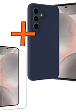Nomfy Hoesje Geschikt voor Samsung S24 Plus Hoesje Siliconen Cover Case Met Screenprotector - Hoes Geschikt voor Samsung Galaxy S24 Plus Hoes Back Case - Donkerblauw