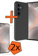 Nomfy Hoesje Geschikt voor Samsung S24 Hoesje Siliconen Cover Case Met 2x Screenprotector - Hoes Geschikt voor Samsung Galaxy S24 Hoes Back Case - Zwart