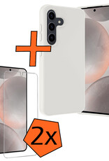 Nomfy Hoesje Geschikt voor Samsung S24 Hoesje Siliconen Cover Case Met 2x Screenprotector - Hoes Geschikt voor Samsung Galaxy S24 Hoes Back Case - Wit