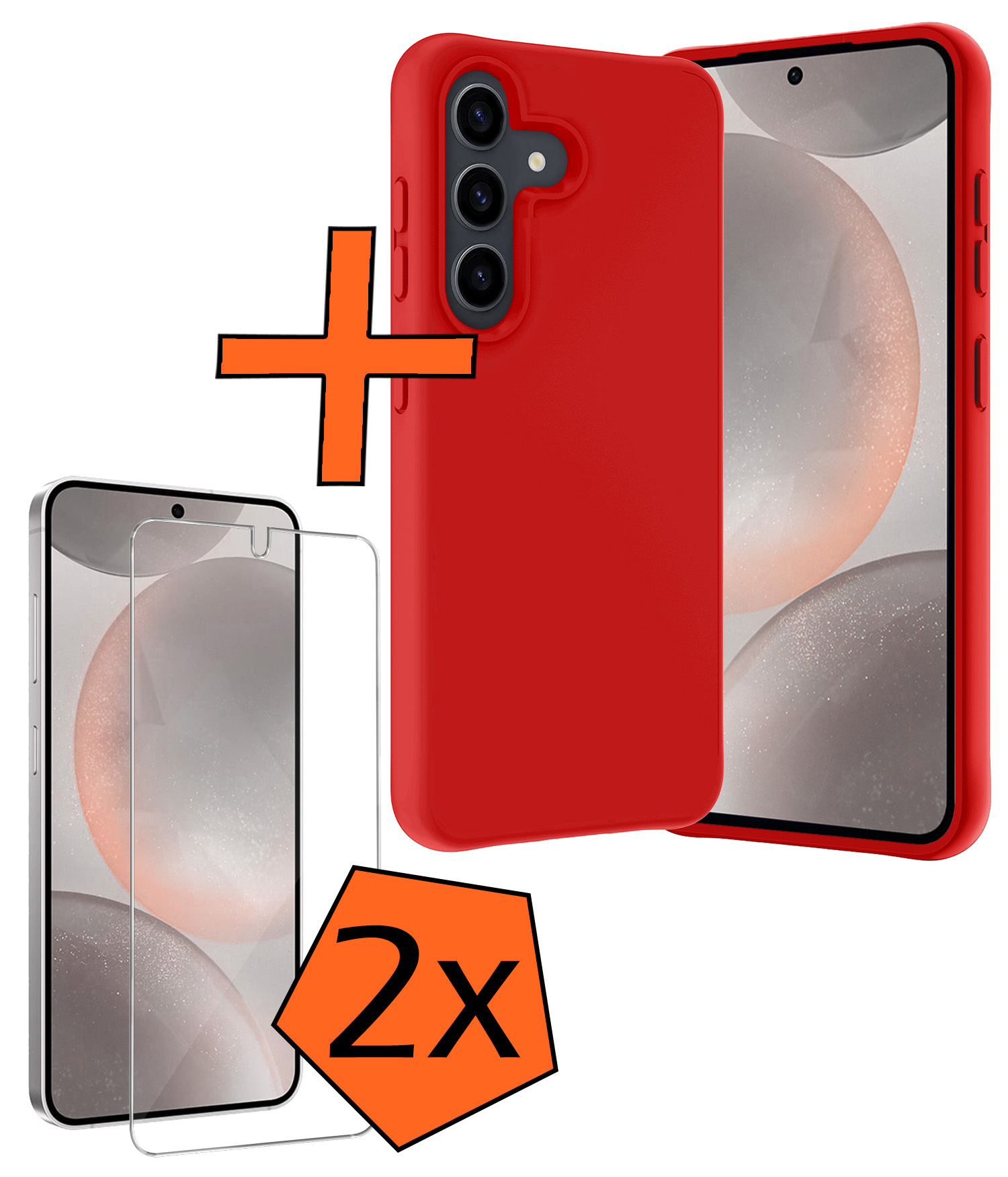 Nomfy Hoesje Geschikt voor Samsung S24 Hoesje Siliconen Cover Case Met 2x Screenprotector - Hoes Geschikt voor Samsung Galaxy S24 Hoes Back Case - Rood