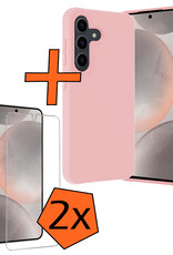 Nomfy Hoesje Geschikt voor Samsung S24 Hoesje Siliconen Cover Case Met 2x Screenprotector - Hoes Geschikt voor Samsung Galaxy S24 Hoes Back Case - Lichtroze