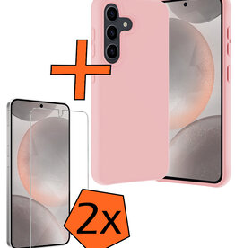 Nomfy Nomfy Samsung Galaxy S24 Hoesje Siliconen Met 2x Screenprotector - Lichtroze