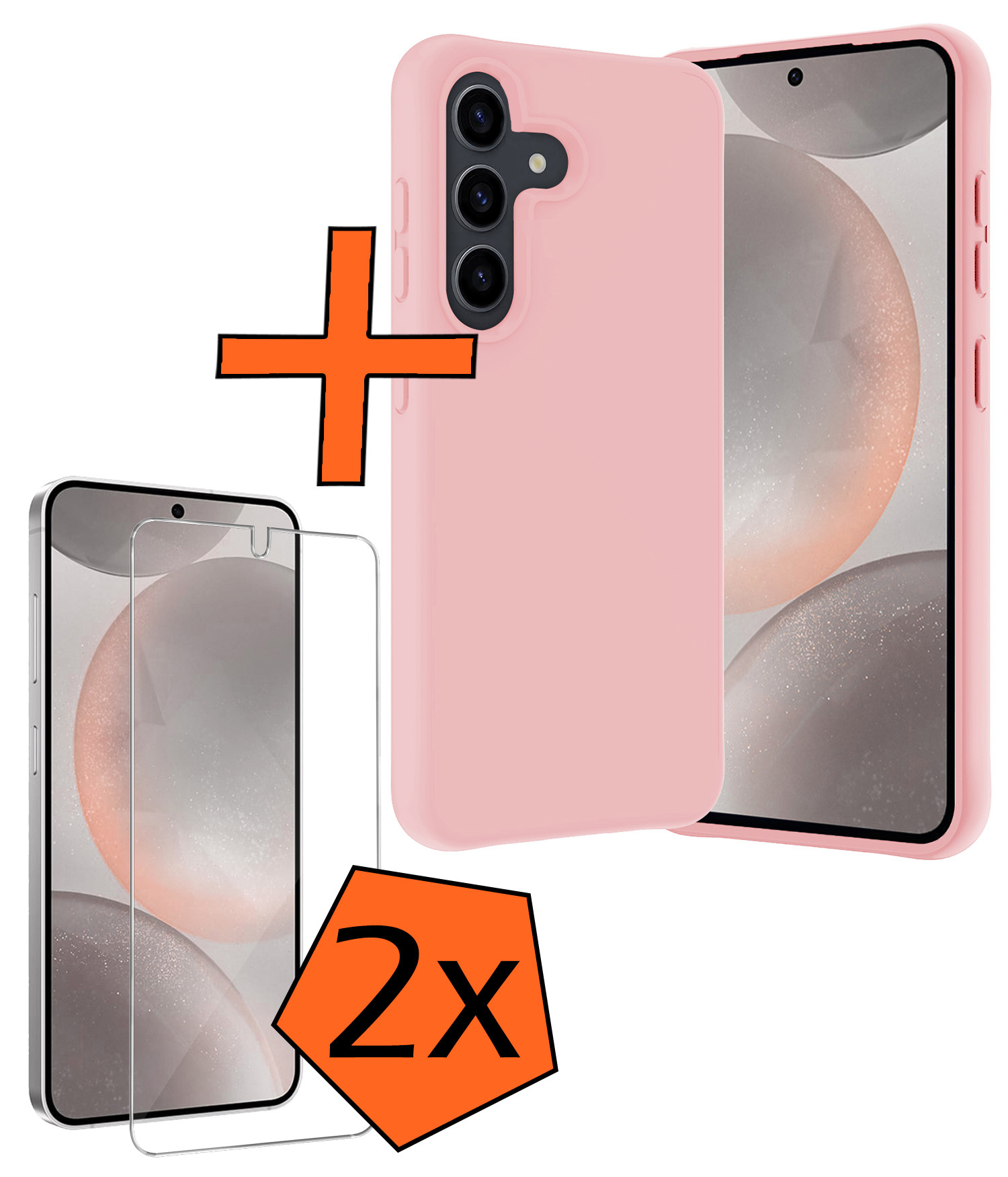 Nomfy Hoesje Geschikt voor Samsung S24 Hoesje Siliconen Cover Case Met 2x Screenprotector - Hoes Geschikt voor Samsung Galaxy S24 Hoes Back Case - Lichtroze