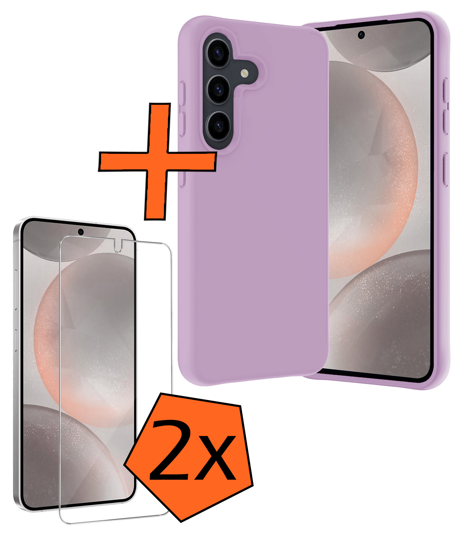 Nomfy Hoesje Geschikt voor Samsung S24 Hoesje Siliconen Cover Case Met 2x Screenprotector - Hoes Geschikt voor Samsung Galaxy S24 Hoes Back Case - Lila