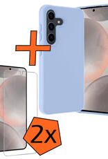 Nomfy Hoesje Geschikt voor Samsung S24 Hoesje Siliconen Cover Case Met 2x Screenprotector - Hoes Geschikt voor Samsung Galaxy S24 Hoes Back Case - Lichtblauw