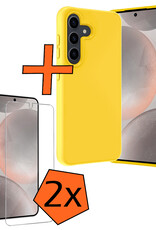 Nomfy Hoesje Geschikt voor Samsung S24 Hoesje Siliconen Cover Case Met 2x Screenprotector - Hoes Geschikt voor Samsung Galaxy S24 Hoes Back Case - Geel