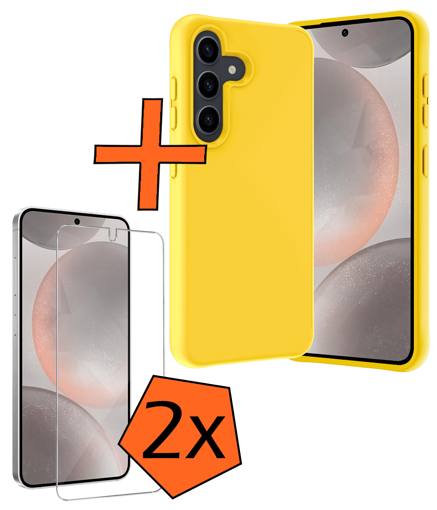 Nomfy Hoesje Geschikt voor Samsung S24 Hoesje Siliconen Cover Case Met 2x Screenprotector - Hoes Geschikt voor Samsung Galaxy S24 Hoes Back Case - Geel