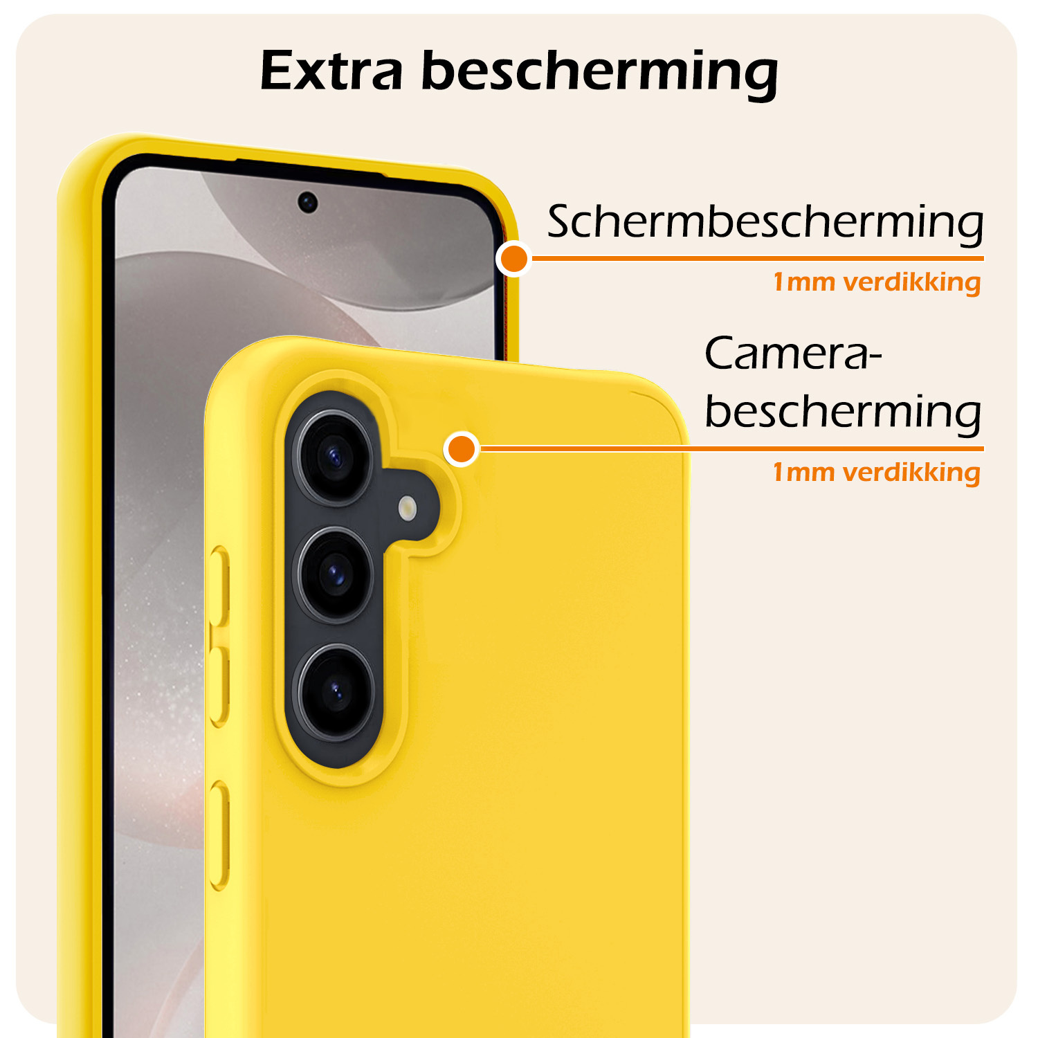 Nomfy Hoesje Geschikt voor Samsung S24 Hoesje Siliconen Cover Case Met 2x Screenprotector - Hoes Geschikt voor Samsung Galaxy S24 Hoes Back Case - Geel