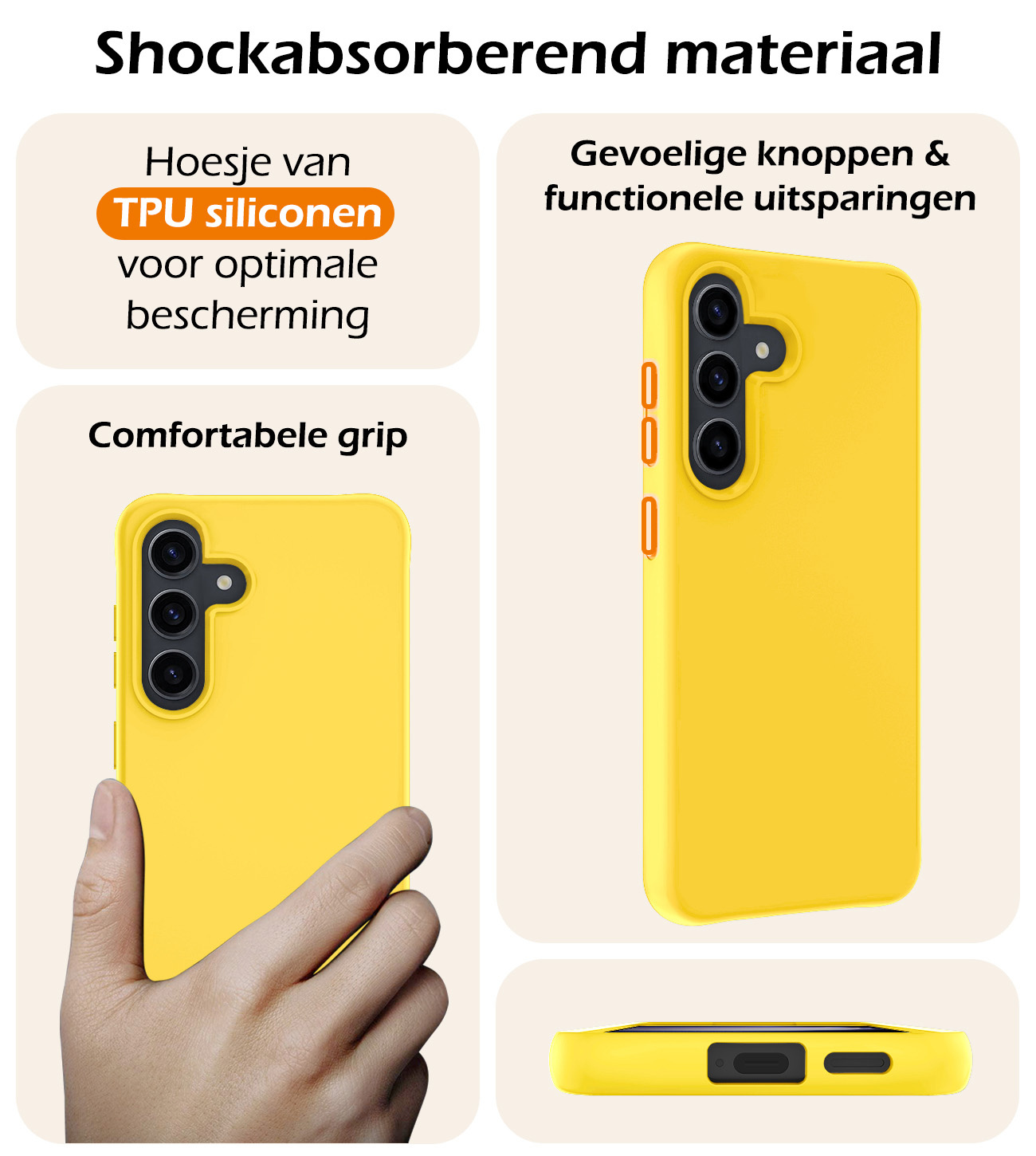 Nomfy Hoesje Geschikt voor Samsung S24 Hoesje Siliconen Cover Case Met 2x Screenprotector - Hoes Geschikt voor Samsung Galaxy S24 Hoes Back Case - Geel