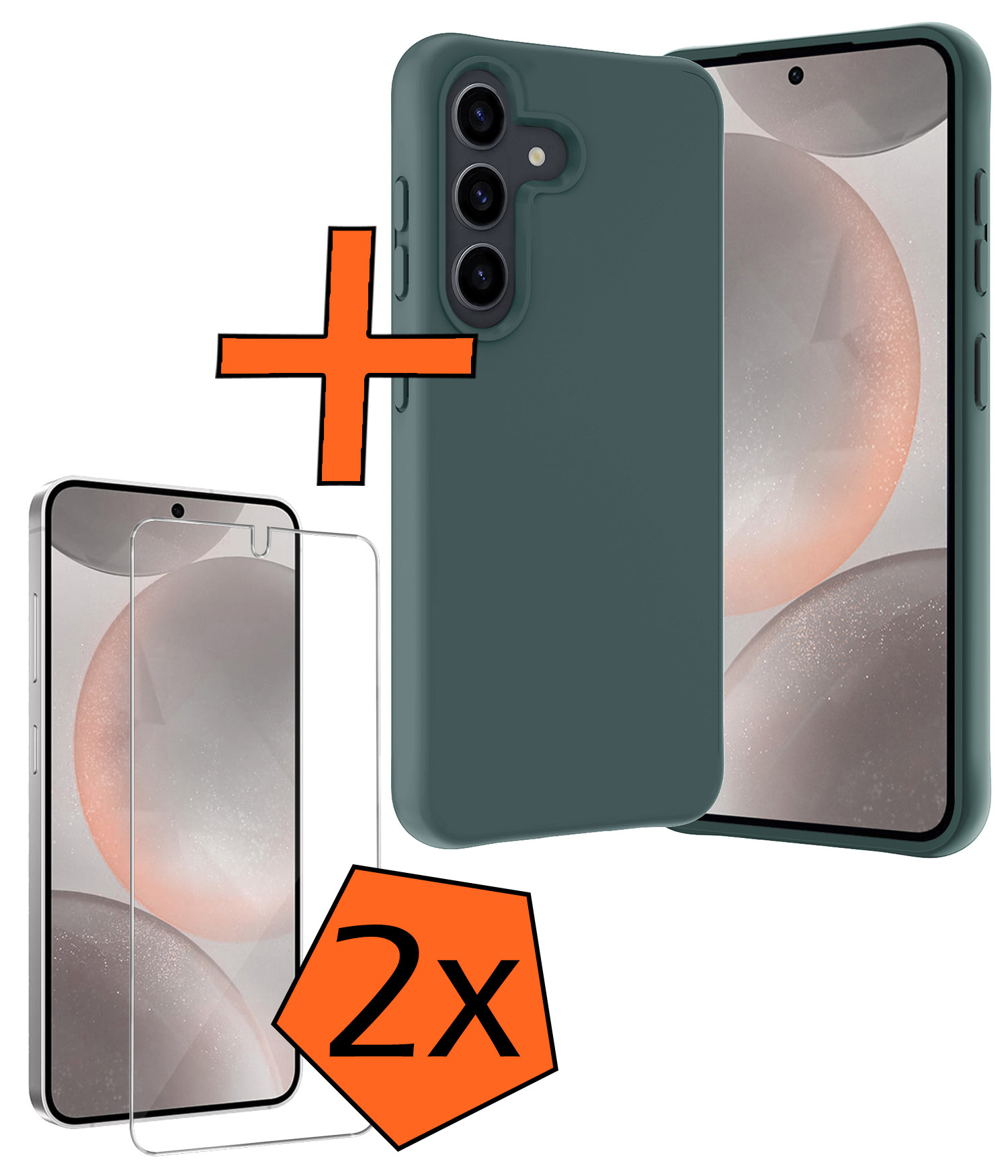Nomfy Hoesje Geschikt voor Samsung S24 Hoesje Siliconen Cover Case Met 2x Screenprotector - Hoes Geschikt voor Samsung Galaxy S24 Hoes Back Case - Donkergroen