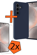 Nomfy Hoesje Geschikt voor Samsung S24 Hoesje Siliconen Cover Case Met 2x Screenprotector - Hoes Geschikt voor Samsung Galaxy S24 Hoes Back Case - Donkerblauw