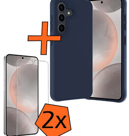 Nomfy Nomfy Samsung Galaxy S24 Hoesje Siliconen Met 2x Screenprotector - Donkerblauw