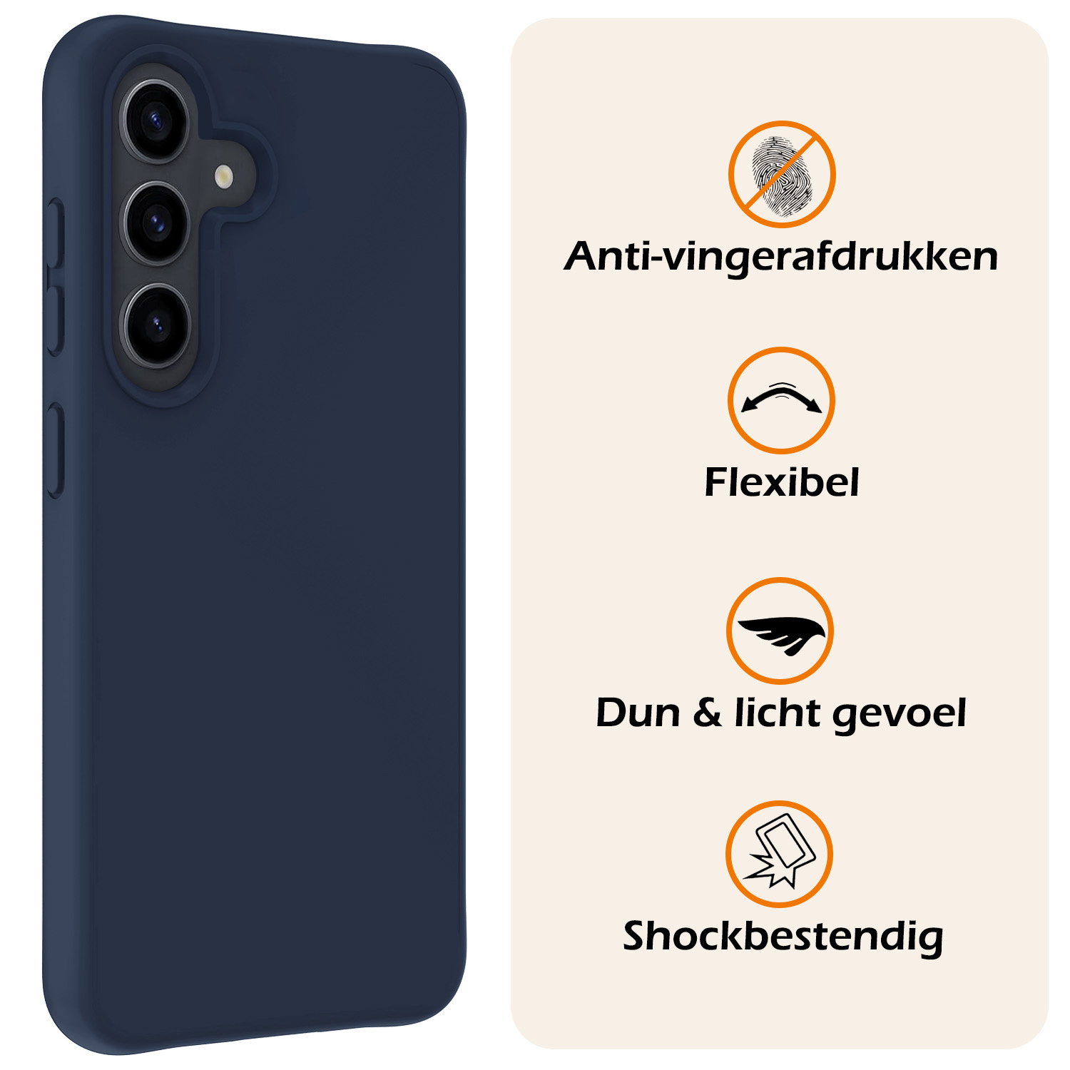 Nomfy Hoesje Geschikt voor Samsung S24 Hoesje Siliconen Cover Case Met 2x Screenprotector - Hoes Geschikt voor Samsung Galaxy S24 Hoes Back Case - Donkerblauw