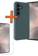 Nomfy Hoesje Geschikt voor Samsung S24 Hoesje Siliconen Cover Case Met Screenprotector - Hoes Geschikt voor Samsung Galaxy S24 Hoes Back Case - Donkergroen