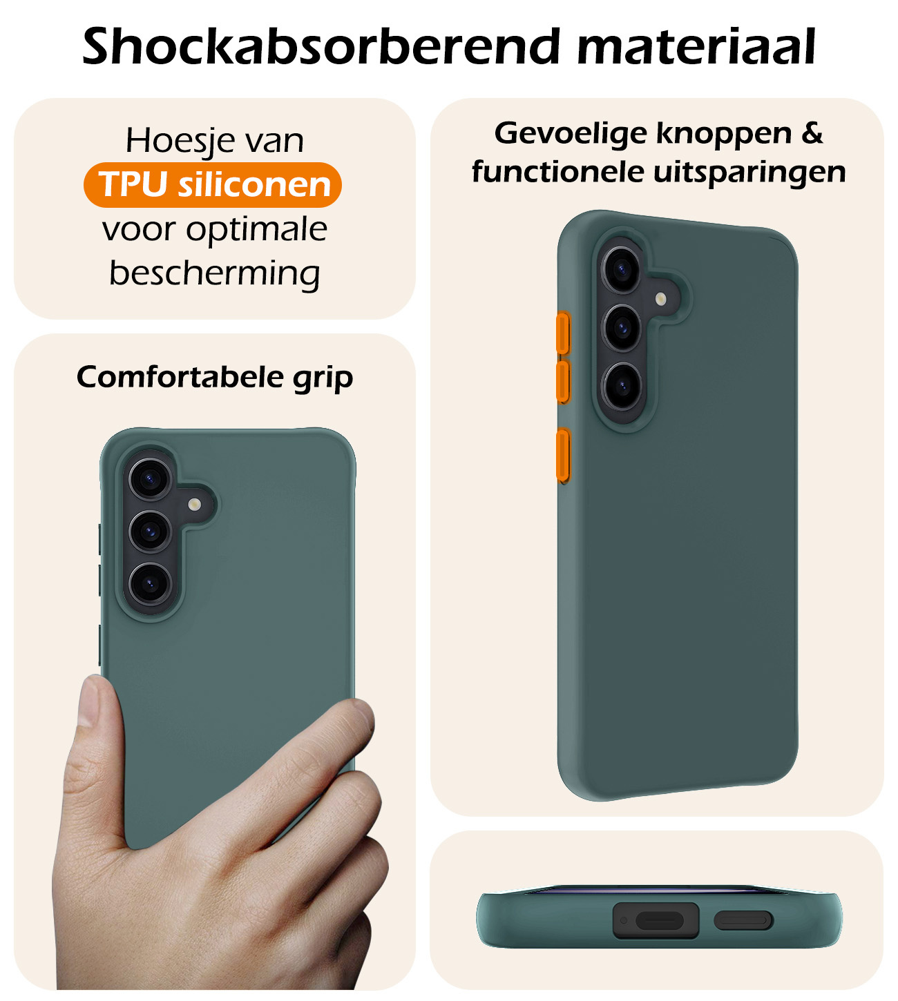 Nomfy Hoesje Geschikt voor Samsung S24 Hoesje Siliconen Cover Case Met Screenprotector - Hoes Geschikt voor Samsung Galaxy S24 Hoes Back Case - Donkergroen