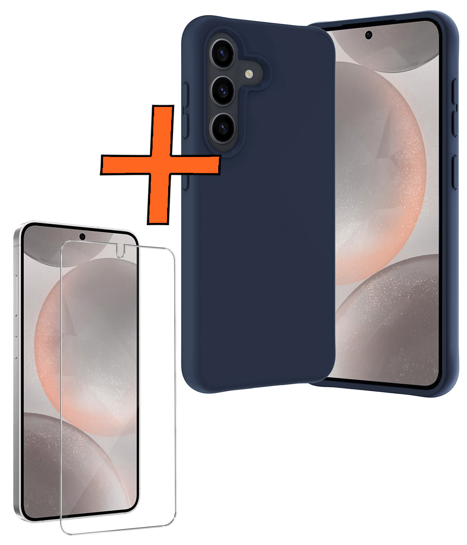 Nomfy Hoesje Geschikt voor Samsung S24 Hoesje Siliconen Cover Case Met Screenprotector - Hoes Geschikt voor Samsung Galaxy S24 Hoes Back Case - Donkerblauw