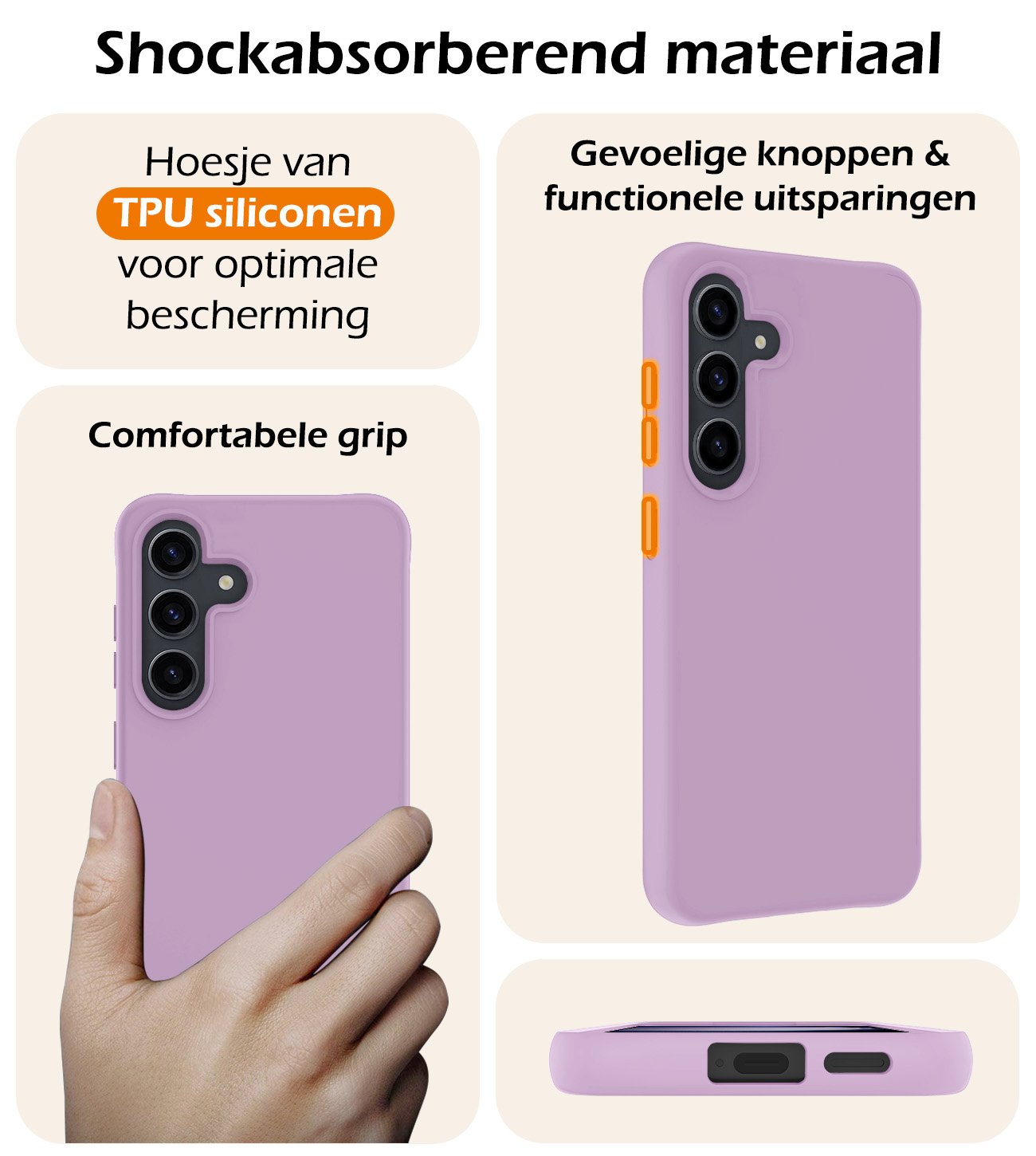 Nomfy Hoesje Geschikt voor Samsung S24 Hoesje Siliconen Cover Case - Hoes Geschikt voor Samsung Galaxy S24 Hoes Back Case - 2-PACK - Lila