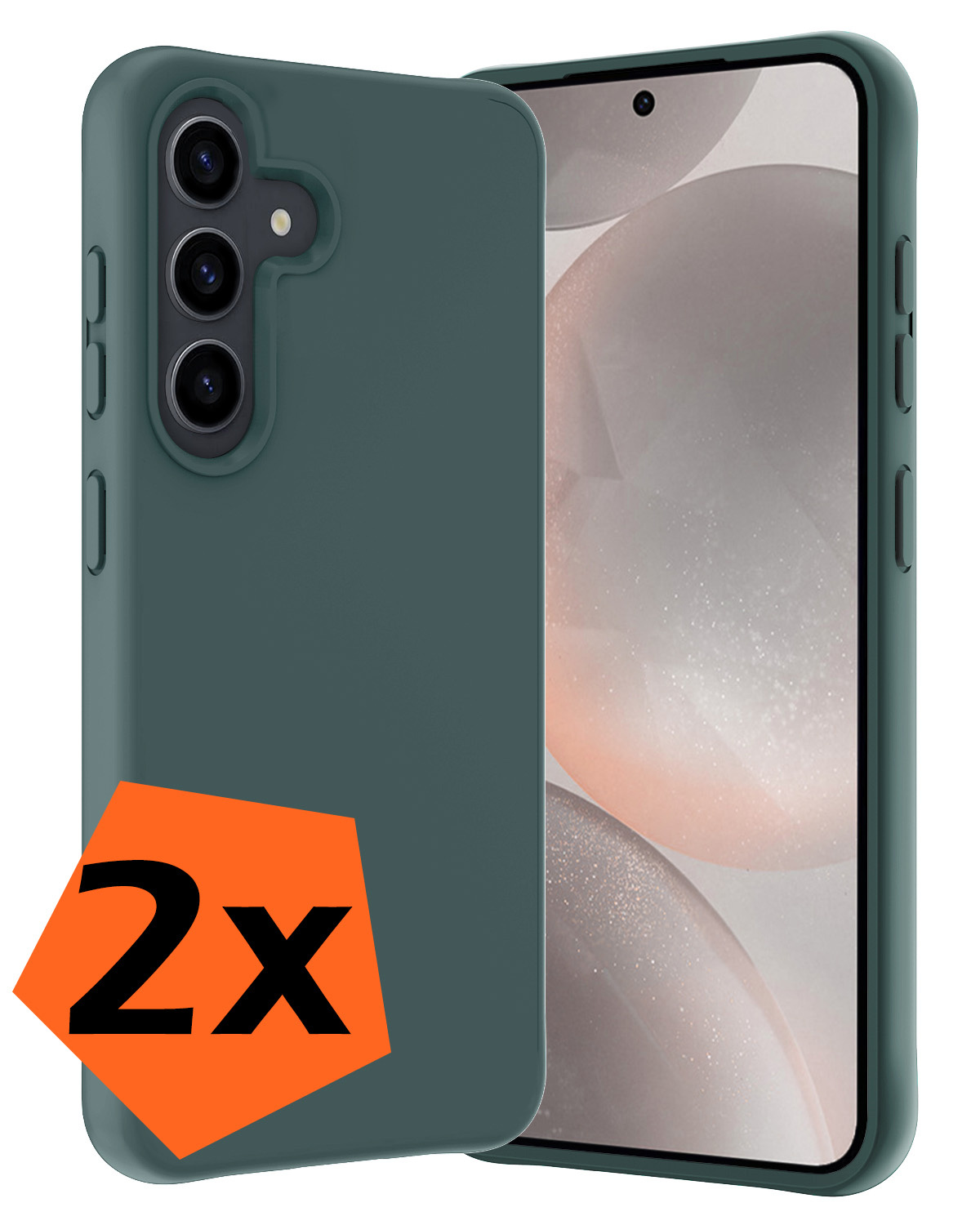 Nomfy Hoesje Geschikt voor Samsung S24 Hoesje Siliconen Cover Case - Hoes Geschikt voor Samsung Galaxy S24 Hoes Back Case - 2-PACK - Donkergroen