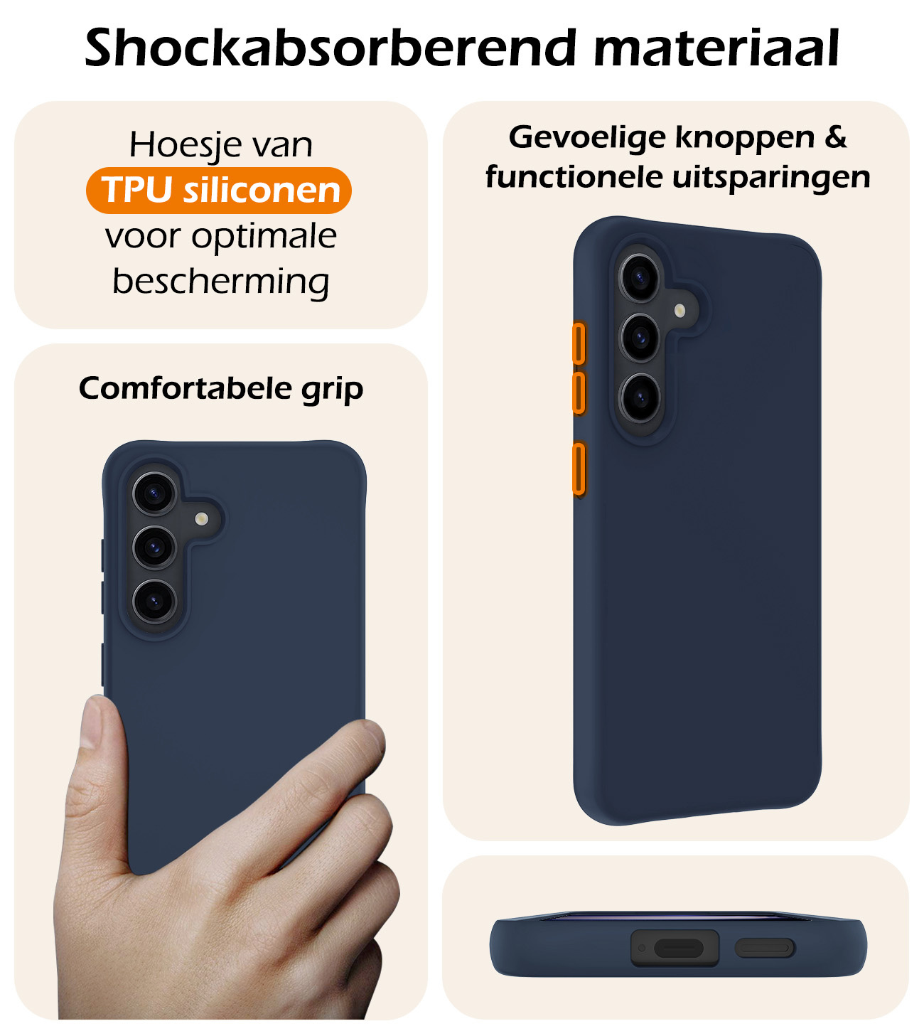 Nomfy Hoesje Geschikt voor Samsung S24 Hoesje Siliconen Cover Case - Hoes Geschikt voor Samsung Galaxy S24 Hoes Back Case - 2-PACK - Donkerblauw