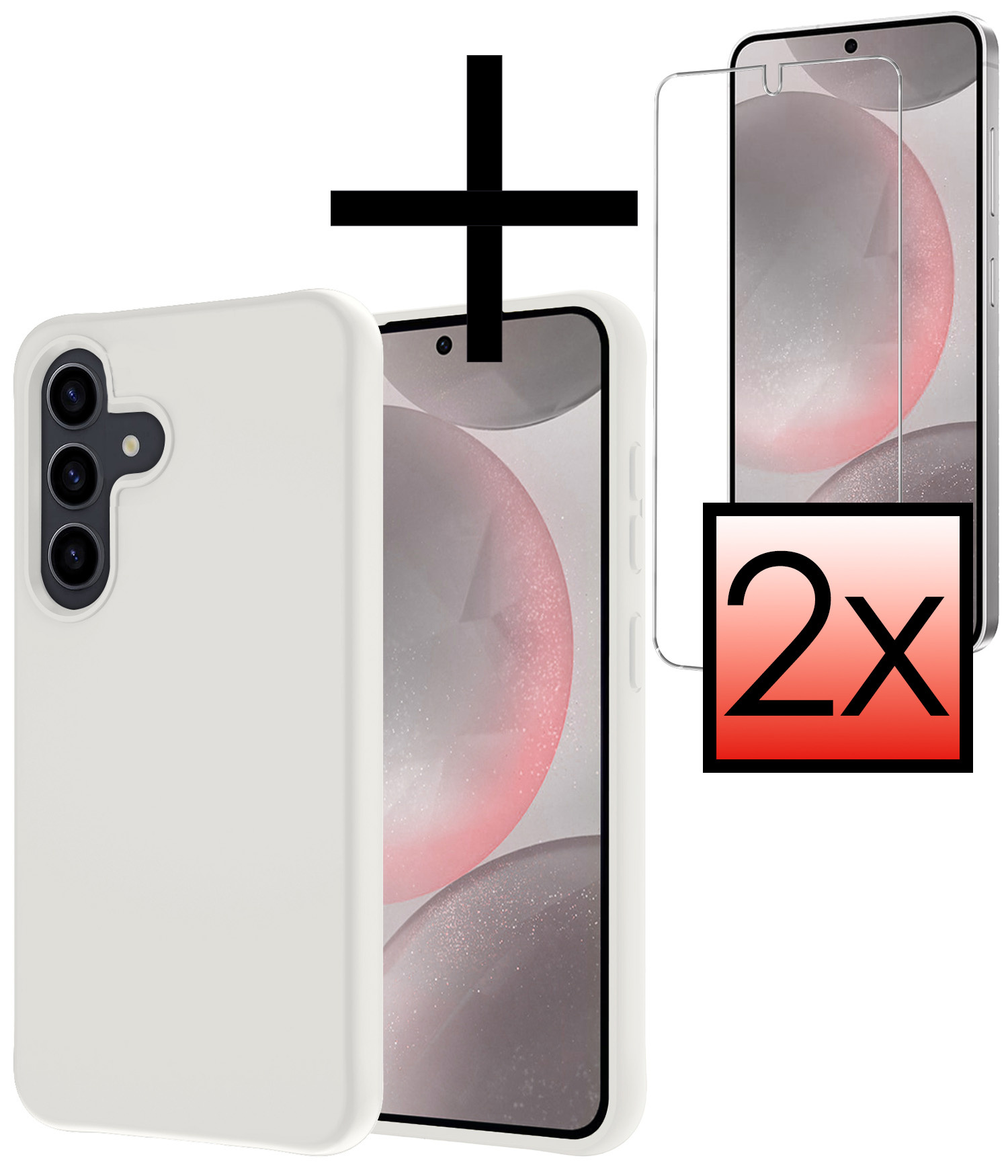 NoXx Hoes Geschikt voor Samsung S24 Plus Hoesje Cover Siliconen Back Case Hoes Met 2x Screenprotector - Wit