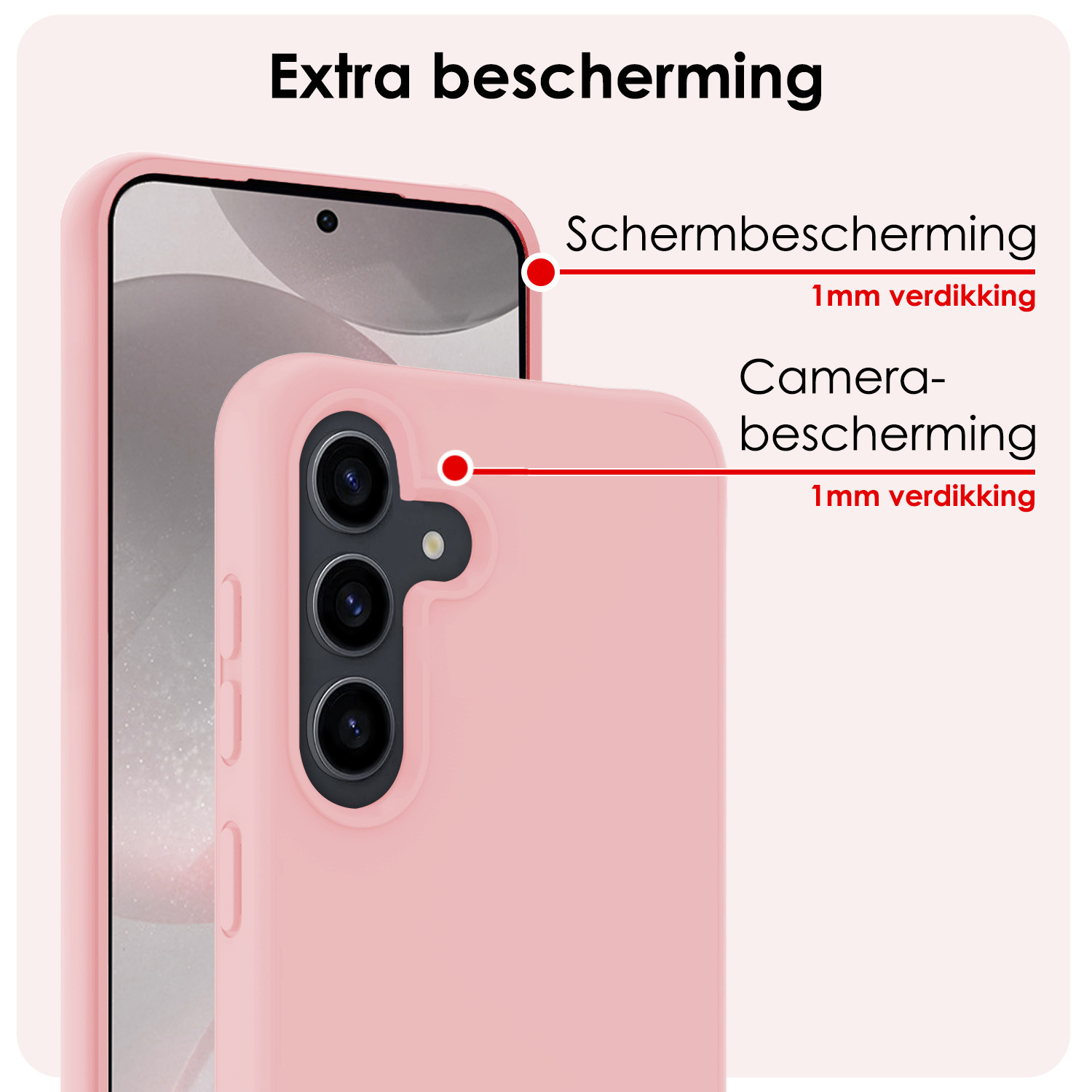 NoXx Hoes Geschikt voor Samsung S24 Plus Hoesje Cover Siliconen Back Case Hoes Met 2x Screenprotector - Lichtroze