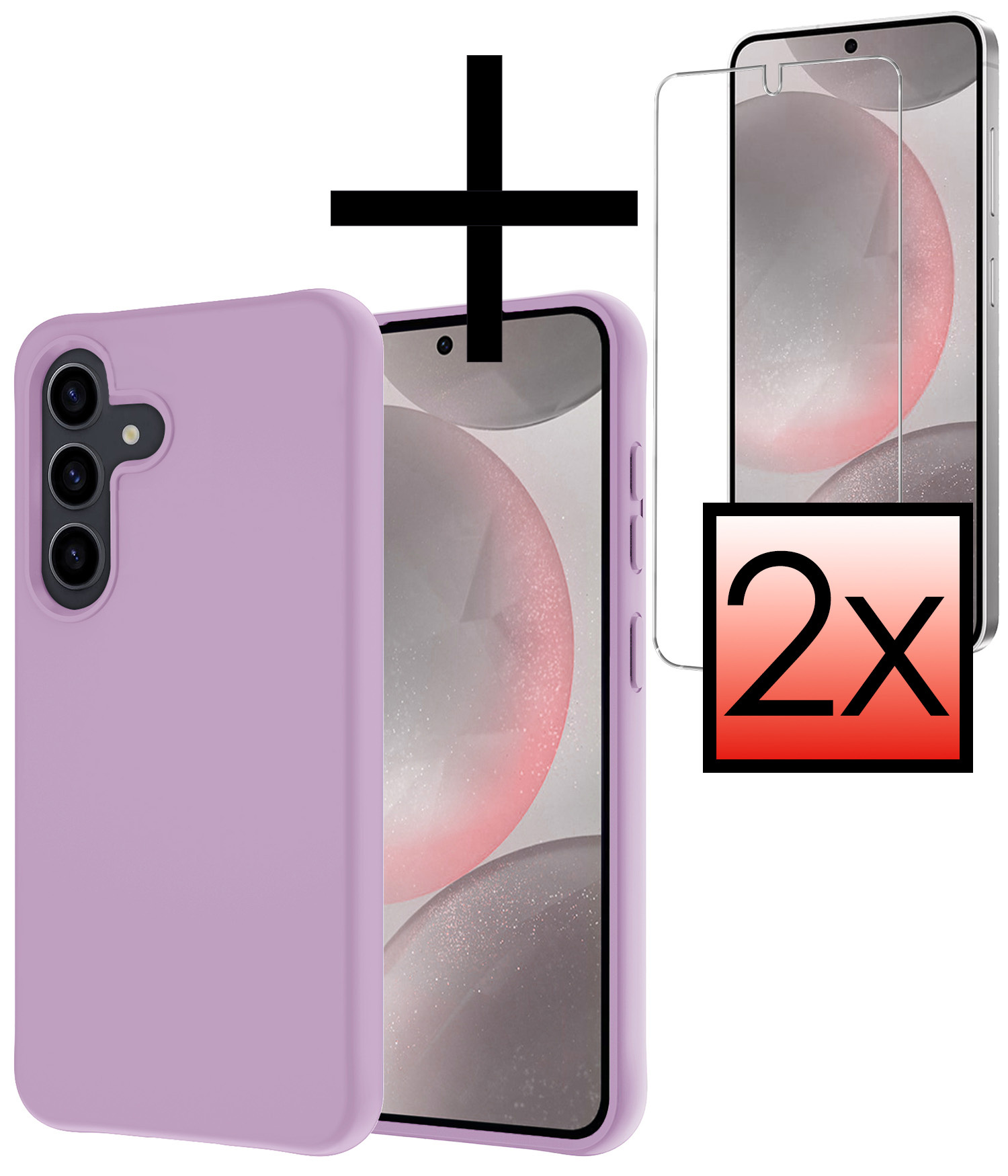 NoXx Hoes Geschikt voor Samsung S24 Plus Hoesje Cover Siliconen Back Case Hoes Met 2x Screenprotector - Lila