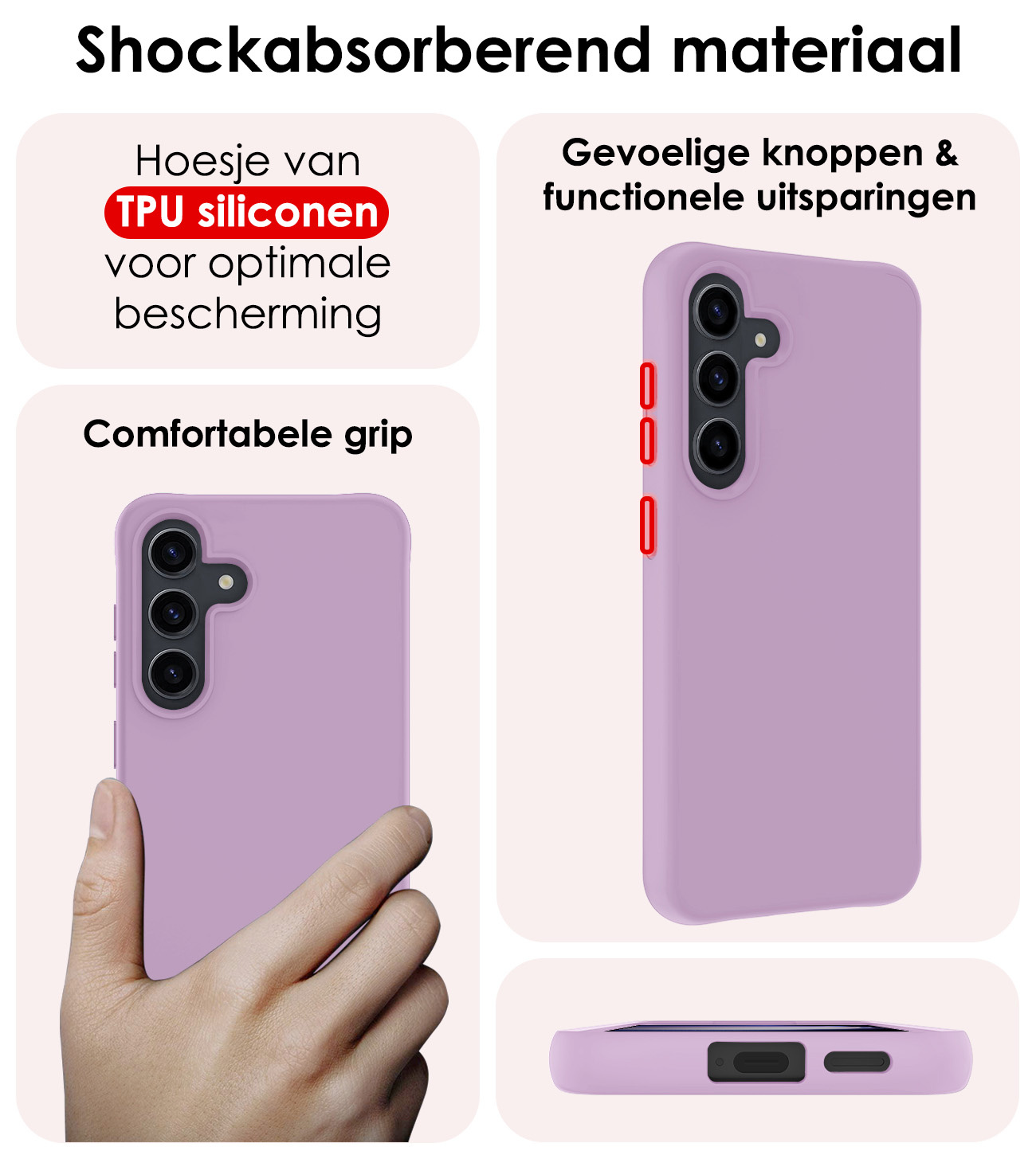 NoXx Hoes Geschikt voor Samsung S24 Plus Hoesje Cover Siliconen Back Case Hoes Met 2x Screenprotector - Lila