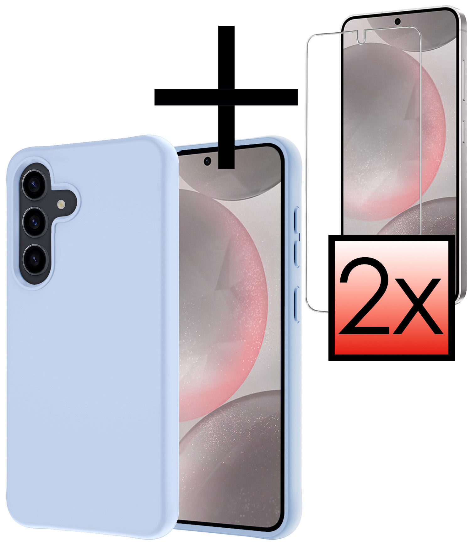 NoXx Hoes Geschikt voor Samsung S24 Plus Hoesje Cover Siliconen Back Case Hoes Met 2x Screenprotector - Lichtblauw