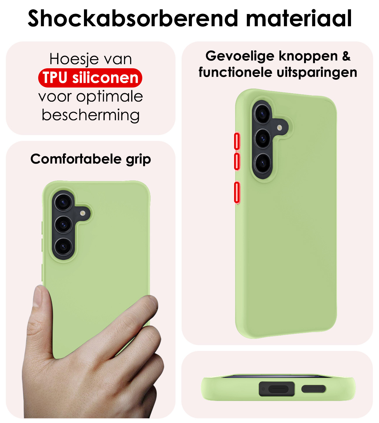 NoXx Hoes Geschikt voor Samsung S24 Plus Hoesje Cover Siliconen Back Case Hoes Met 2x Screenprotector - Groen