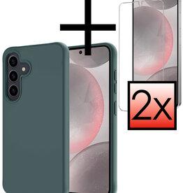 NoXx NoXx Samsung Galaxy S24 Plus Hoesje Siliconen Met 2x Screenprotector - Donkergroen